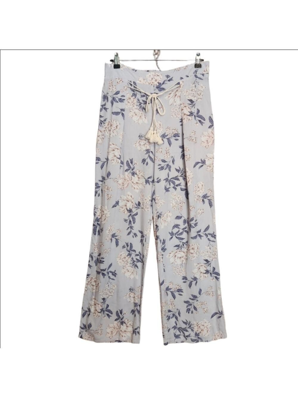 GYPSIES & MOONDUST BLUE TASSEL TIE LIGHTWEIGHT BOHO PILAZZO PANT SIZE MED LARGE